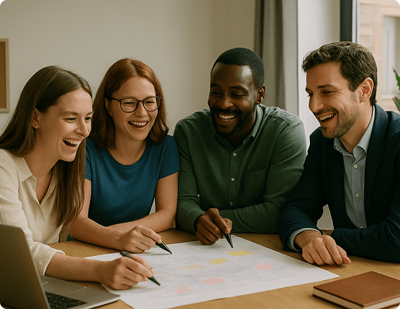 Professional team collaborating around a table
